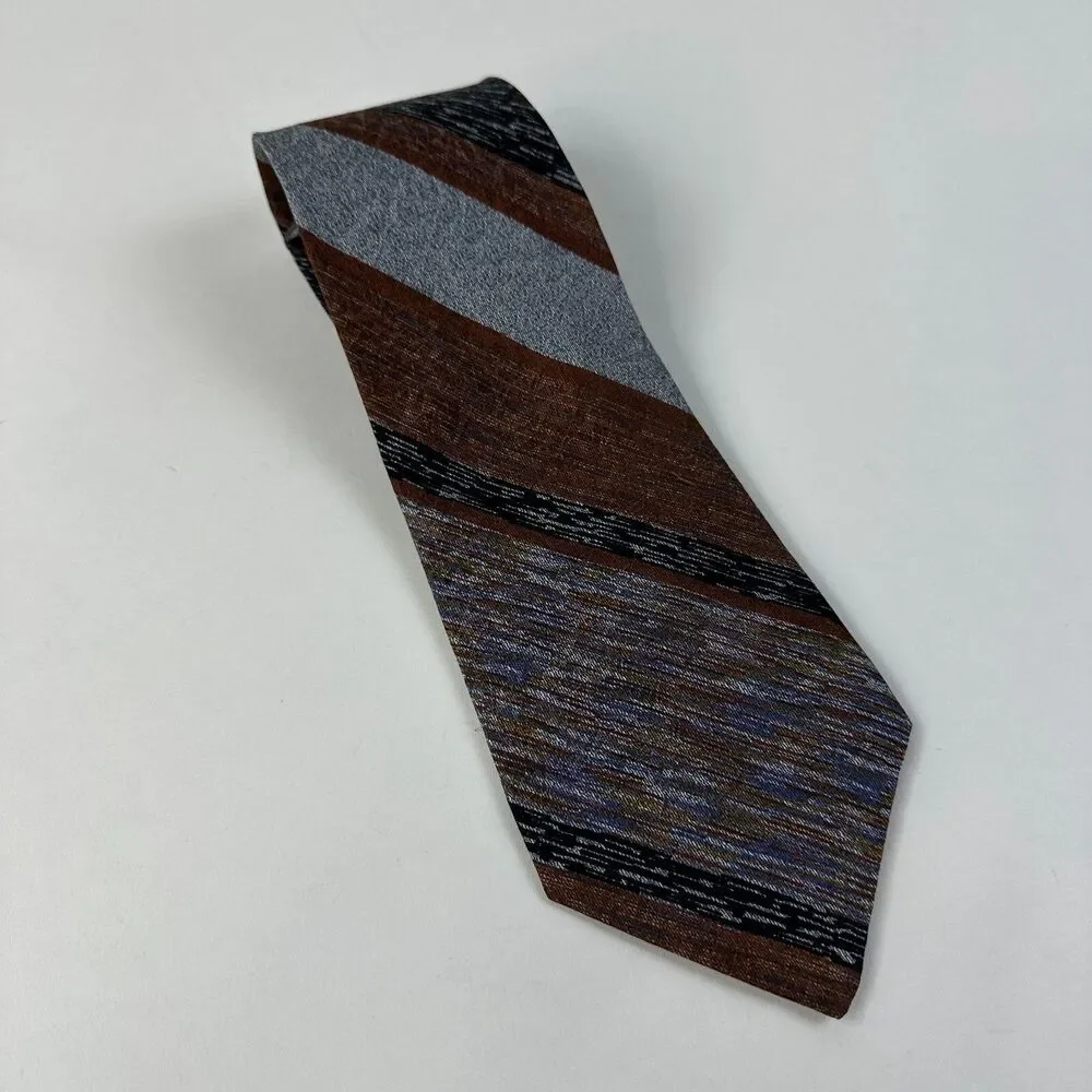 Missoni Cravatte Mens Wide Striped Silk Tie Multicolored Brown 56 x4 VTG 70's